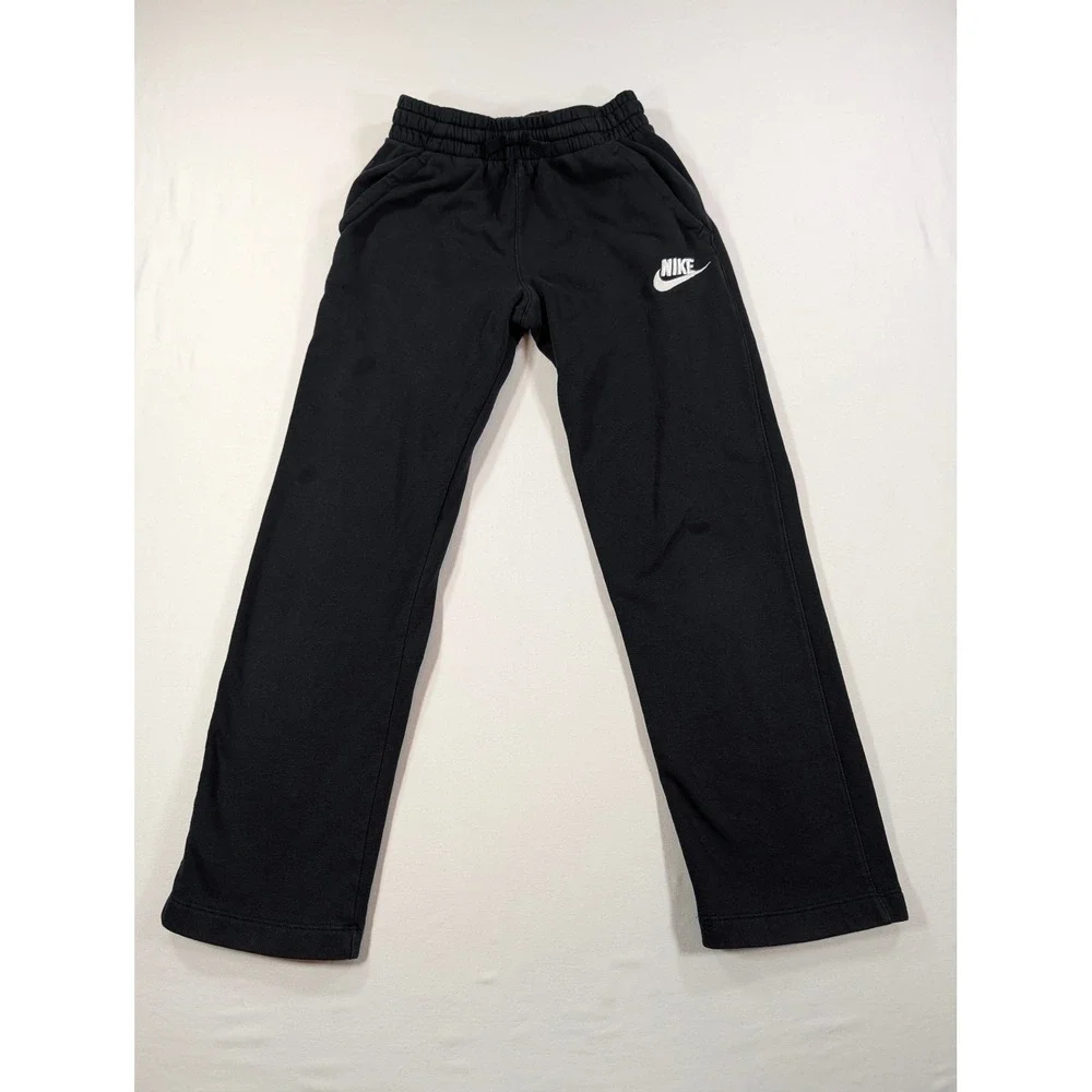 Nike Boys Large Black Fleece Straight Leg Sweatpants Embroidered Logo Joggers